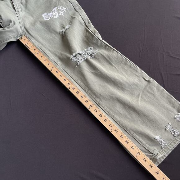 Shein Womens Butterflies Jeans Large Green Distressed Boho Denim Cotton Festival - Picture 11 of 12